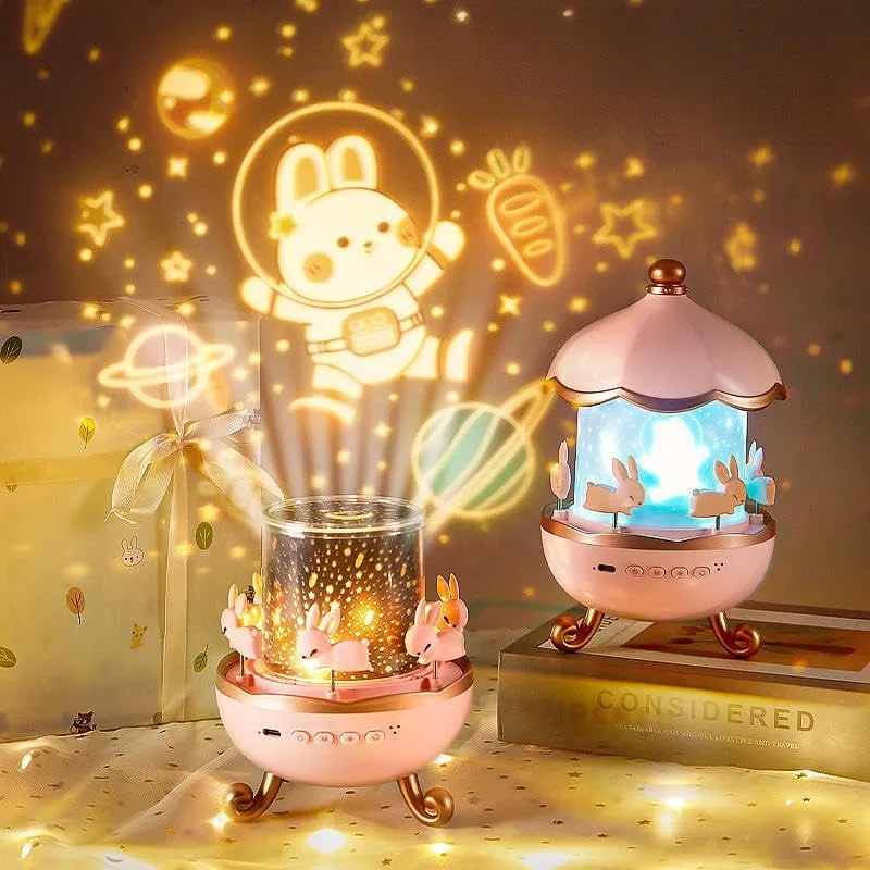 Lampe de Nuit Musicale en Spirale avec Lapins Tournants